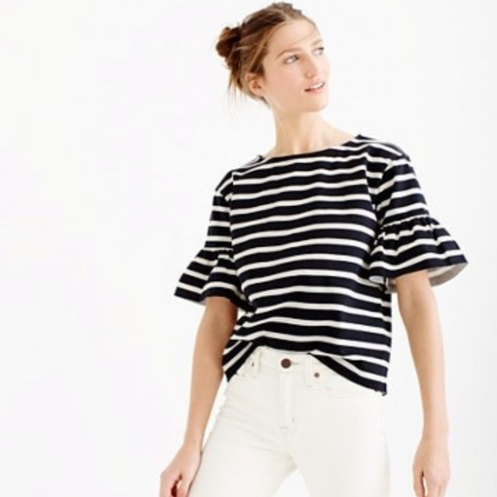 J. Crew preppy nautical stripe flutter bell sleeve top